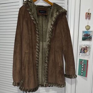 Jones New York Brown Teddy Jacket with Faux Fur Trim
